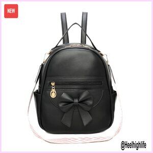 Mini Leather Backpack Purse with Bow, Waterproof, 10 Pockets, Convertible